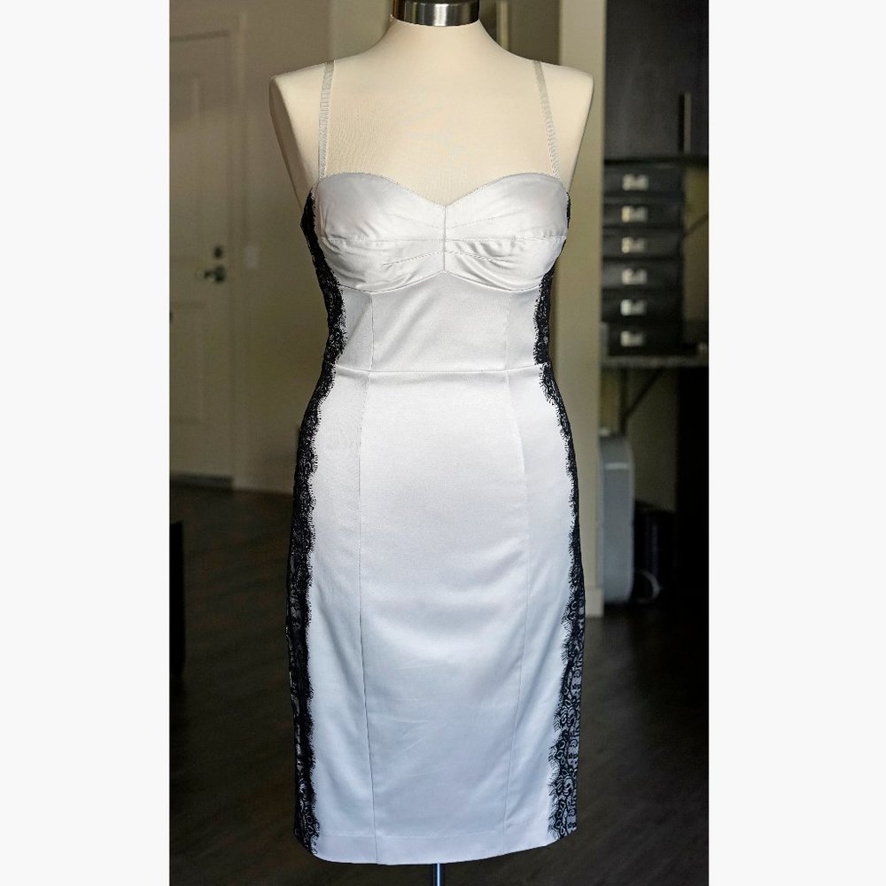 Guess White Dress with Black Lace Panels Size 6